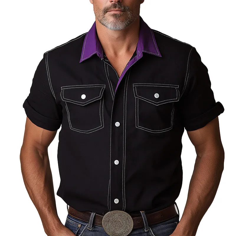 Men's Summer Fashion Contrast Color Patchwork Cotton Blend Short Sleeve Shirt MTA1515E5P sold by Manly