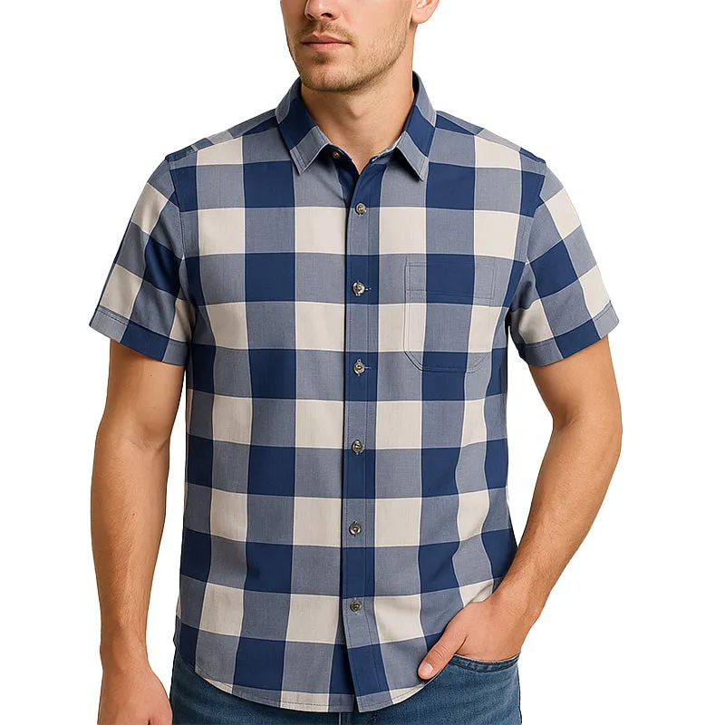 Men's Summer Fashion Simple Plaid Cotton Short Sleeve Shirt MTA1518E6P sold by Manly