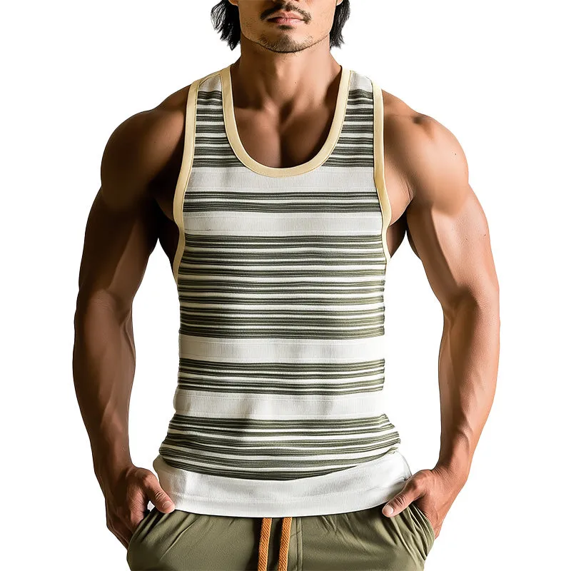 Men's Summer Fashion Knitted Jacquard Striped Tank Top MTA1506E1P sold by Manly