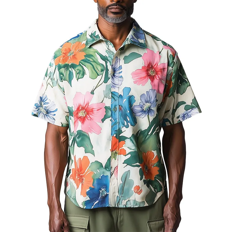 Men's Summer Fashion Floral Print Cotton And Linen Short Sleeve Shirt MTA1582E2P sold by Manly
