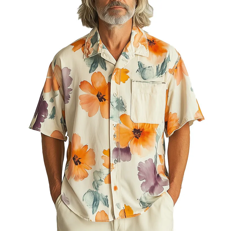 Men's Summer Fashion Floral Print Cotton And Linen Short Sleeve Shirt MTA1526E5P sold by Manly