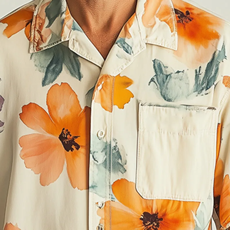 Men's Summer Fashion Floral Print Cotton And Linen Short Sleeve Shirt MTA1526E5P sold by Manly product image thumbnail 3