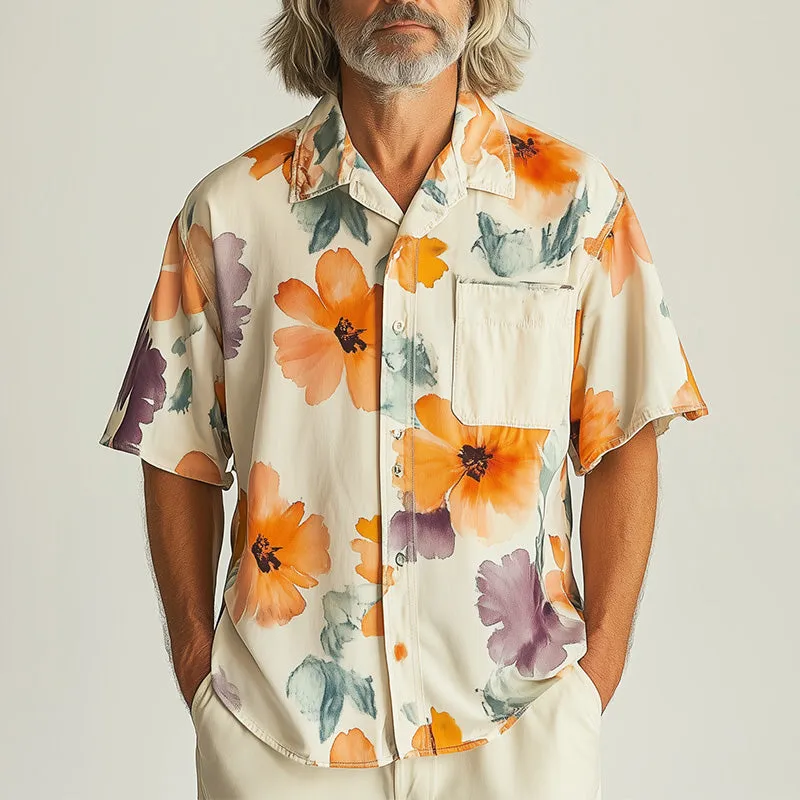 Men's Summer Fashion Floral Print Cotton And Linen Short Sleeve Shirt MTA1526E5P sold by Manly product image thumbnail 2