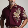 Men's Summer Fashion Floral Embroidery Cotton And Linen Short Sleeve Shirt MTA1589E7P sold by Manly
