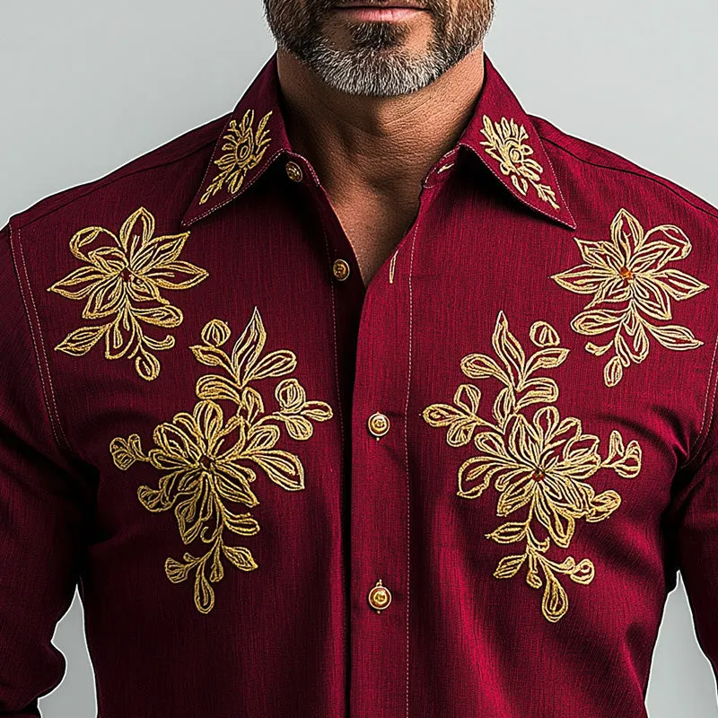 Men's Summer Fashion Floral Embroidery Cotton Long Sleeve Shirt MTA1593E2P sold by Manly product image thumbnail 4