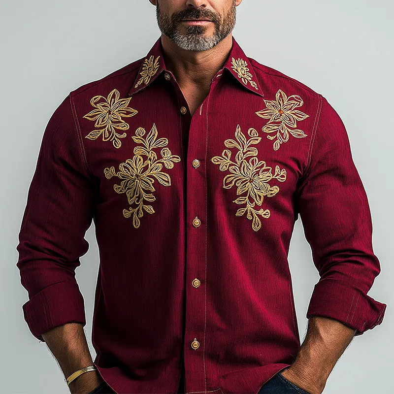 Men's Summer Fashion Floral Embroidery Cotton Long Sleeve Shirt MTA1593E2P sold by Manly product image thumbnail 2