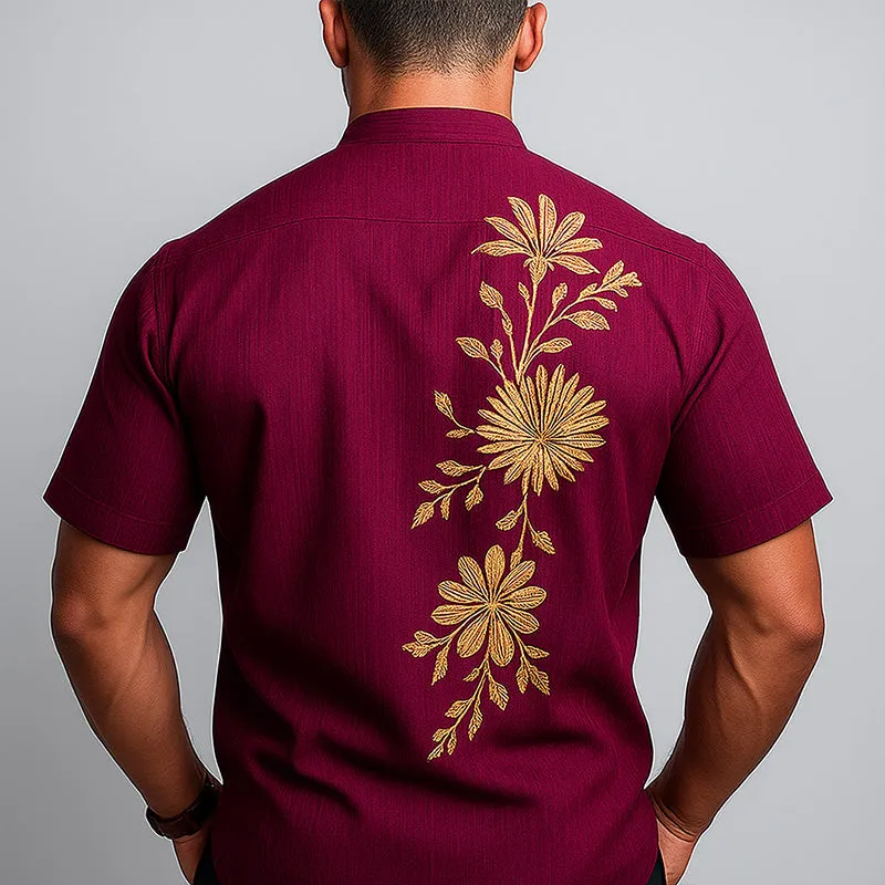 Men's Summer Fashion Floral Embroidery Cotton Short Sleeve Round Neck Shirt MTA1509E3P sold by Manly product image thumbnail 3