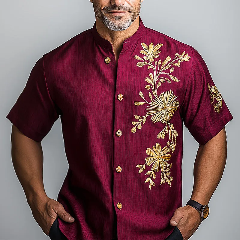 Men's Summer Fashion Floral Embroidery Cotton Short Sleeve Round Neck Shirt MTA1509E3P sold by Manly product image thumbnail 2