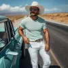 Men's Spring And Summer Fashion Casual Western Style Mint Green Slim Fit Knitted Short-sleeved T-shirt MTA1408E0K sold by Manly