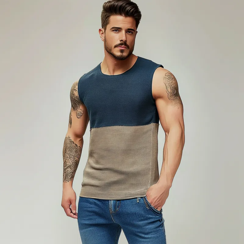 Men's Casual Round Neck Contrast Color Slim Fit Knitted Tank Top MTA1590E6M sold by Manly product image thumbnail 4