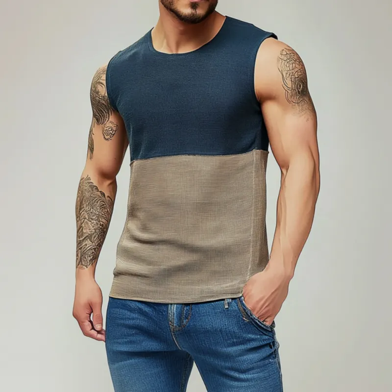 Men's Casual Round Neck Contrast Color Slim Fit Knitted Tank Top MTA1590E6M sold by Manly product image thumbnail 3