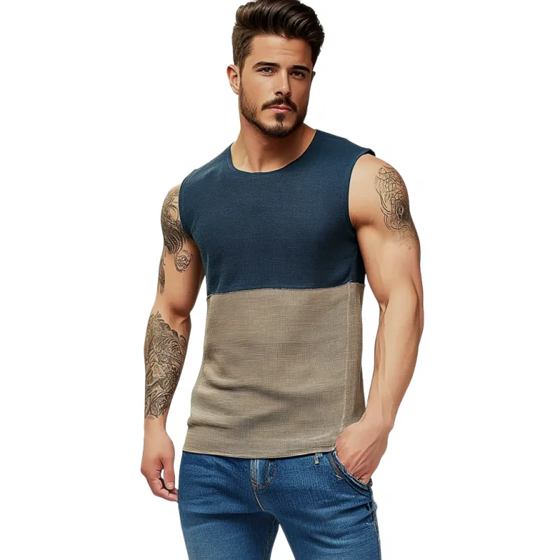 Men's Casual Round Neck Contrast Color Slim Fit Knitted Tank Top MTA1590E6M sold by Manly product image thumbnail 2