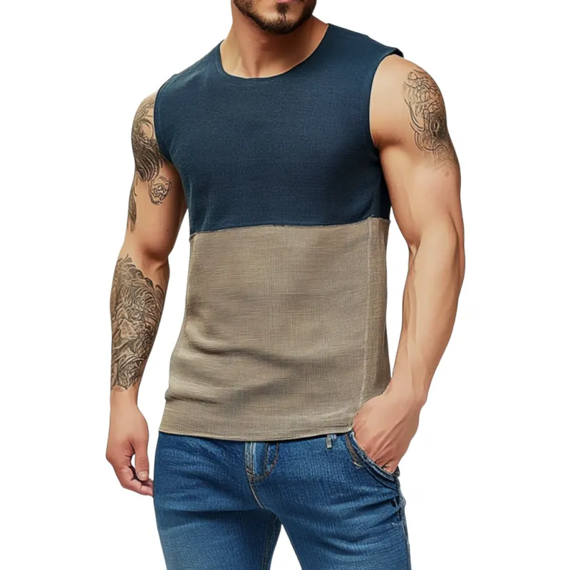 Men's Casual Round Neck Contrast Color Slim Fit Knitted Tank Top MTA1590E6M sold by Manly