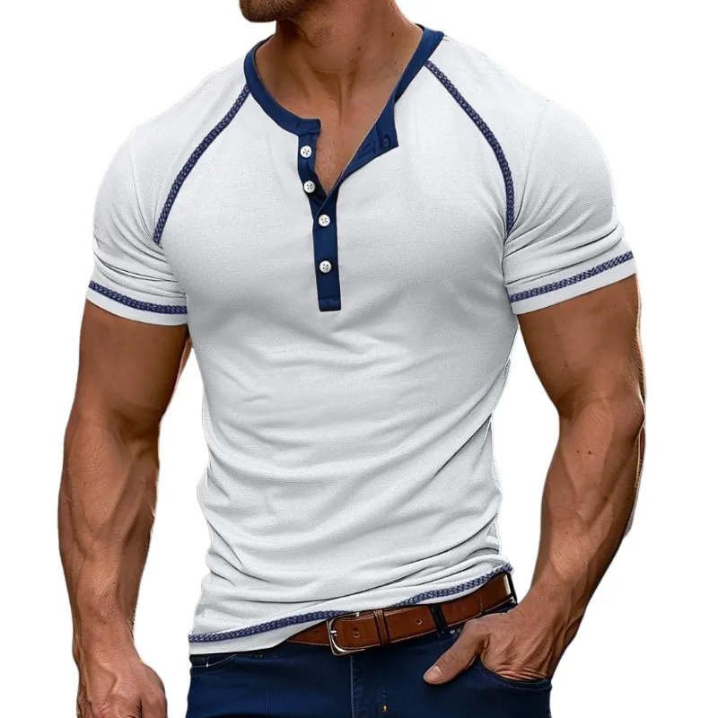 Men's Casual Cotton Contrast Color Henley Collar Slim Fit Short Sleeve T-Shirt MTA1490E3M sold by Manly product image thumbnail 2