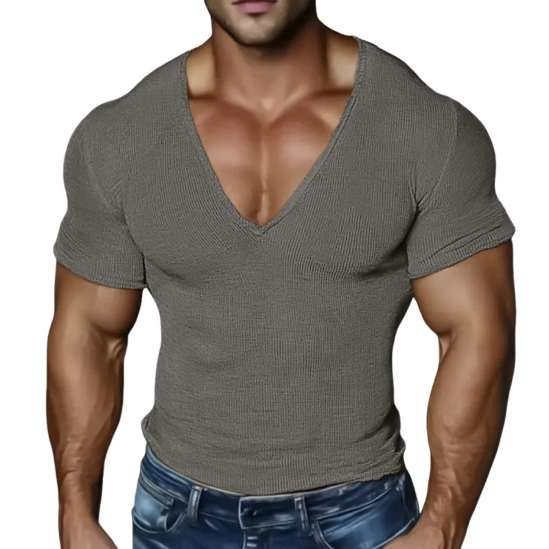 Men's Casual Cotton Blended Ribbed Deep V-Neck Slim Short Sleeve T-Shirt MTA1483E7M sold by Manly product image thumbnail 3