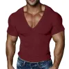 Men's Casual Cotton Blended Ribbed Deep V-Neck Slim Short Sleeve T-Shirt MTA1483E7M sold by Manly