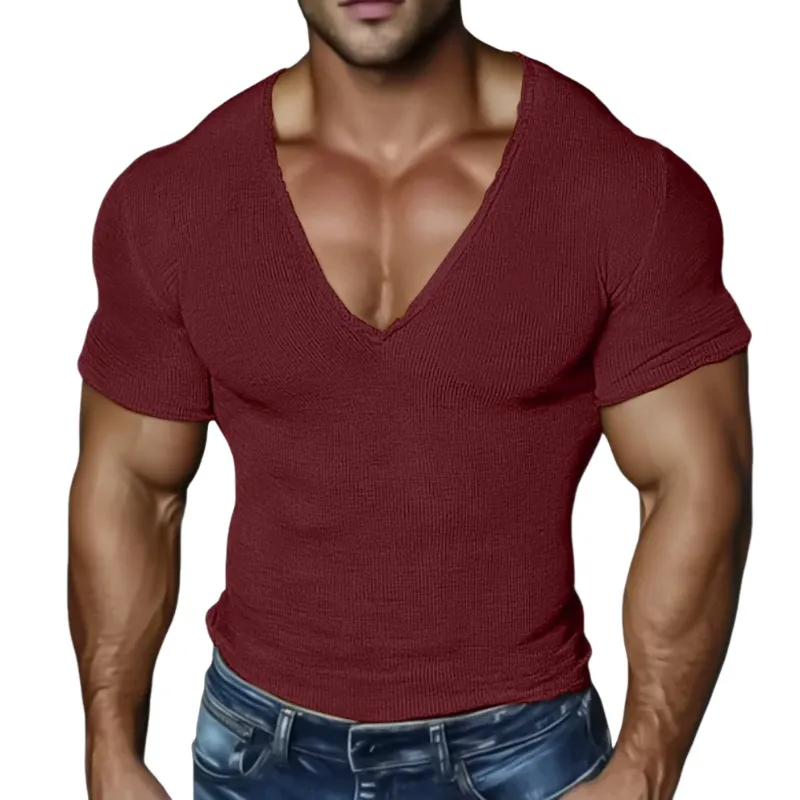 Men's Casual Cotton Blended Ribbed Deep V-Neck Slim Short Sleeve T-Shirt MTA1483E7M sold by Manly product image thumbnail 2