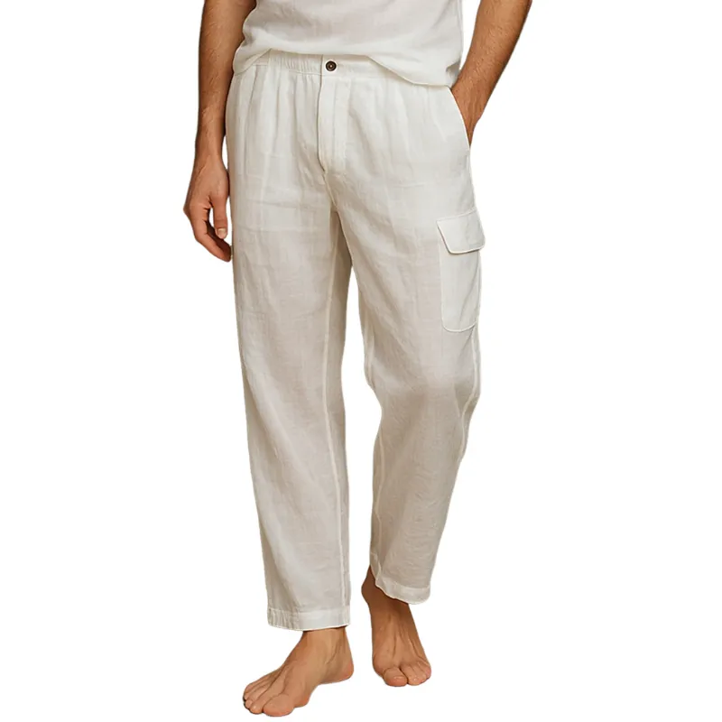 Men's Casual Breathable Cotton Linen Multi-Pocket Straight Vacation Pants MTA1432E0M sold by Manly