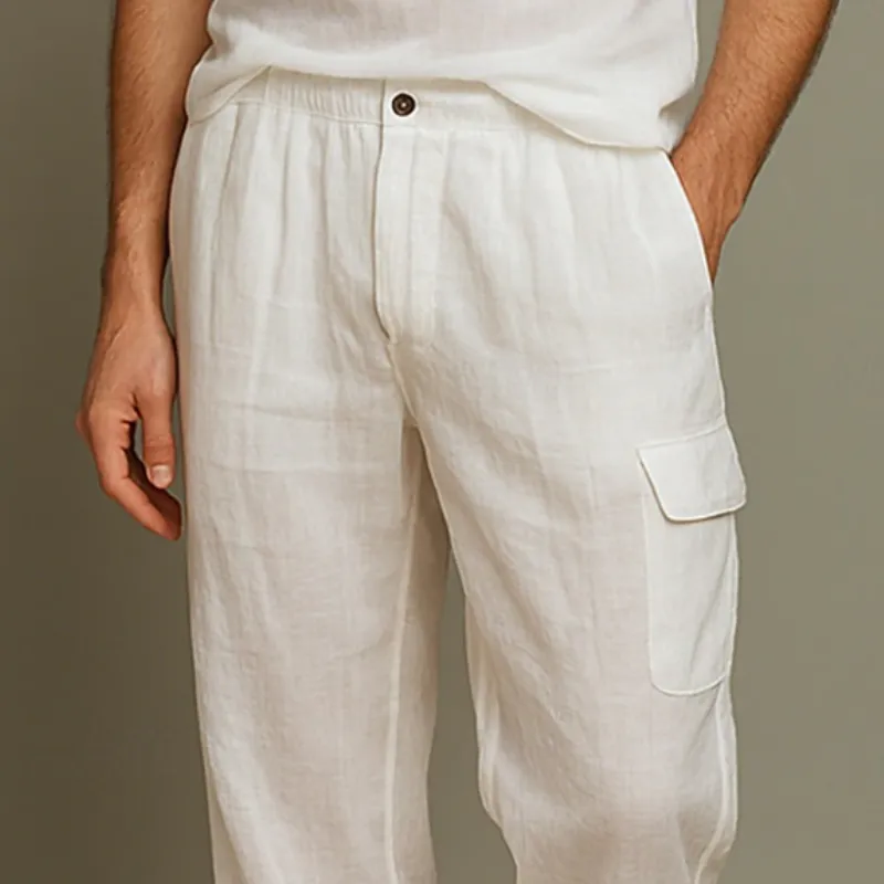 Men's Casual Breathable Cotton Linen Multi-Pocket Straight Vacation Pants MTA1432E0M sold by Manly product image thumbnail 3