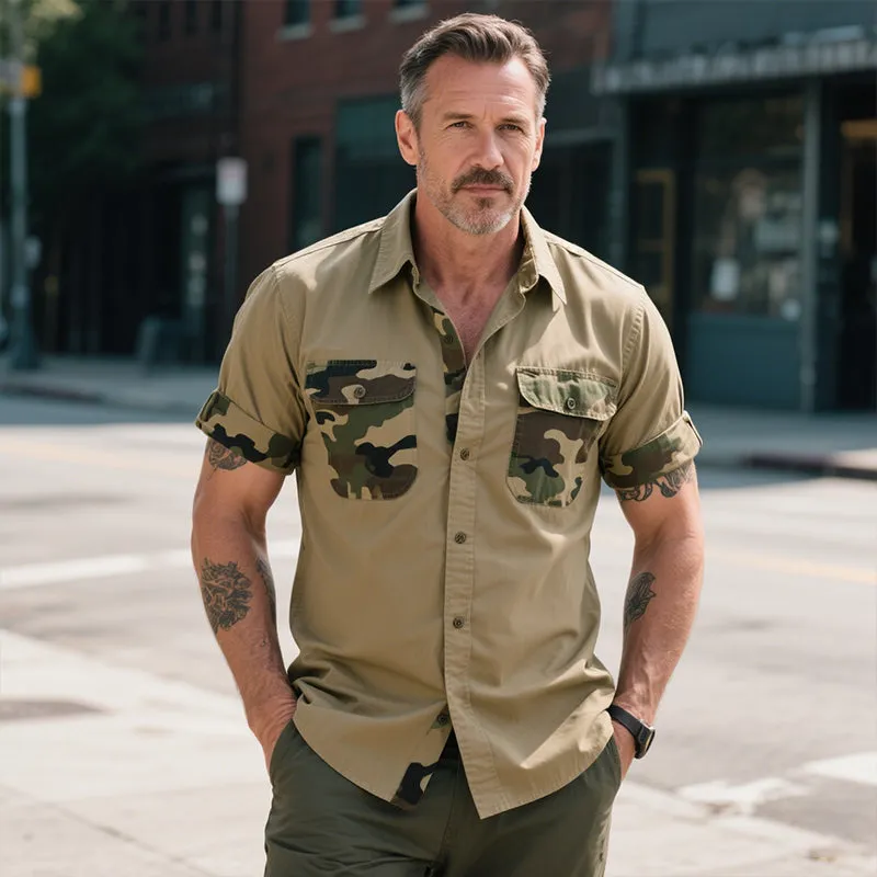 Men's Retro Casual Outdoor Camouflage Stitching Cotton Lapel Short Sleeve Shirt MTA1477E5TO sold by Manly product image thumbnail 2