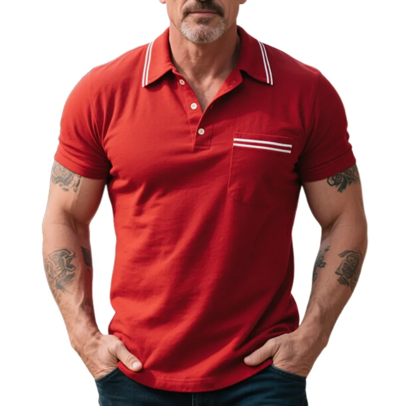 Men's Retro Casual American Style Street Lapel Short Sleeve Polo Shirt MTA1406E3TO sold by Manly