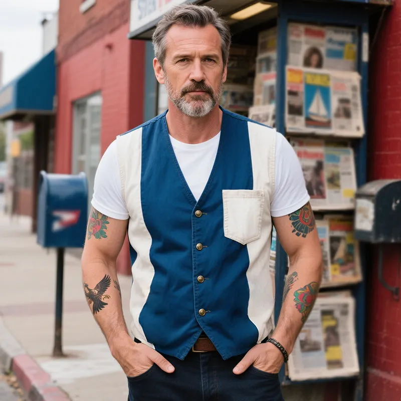 Men's Retro Casual American Style Street Cotton Colorblock Pocket Vest MTA1423E6TO sold by Manly product image thumbnail 2