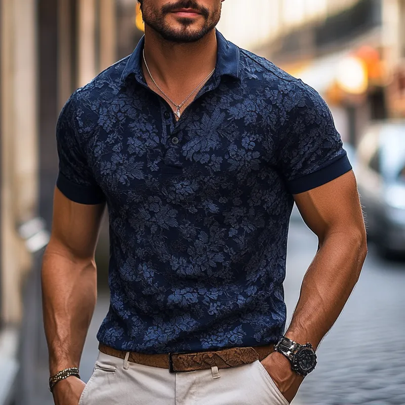 Men's Fashion Floral Print Lapel Short Sleeve Polo Shirt MTA1595E0Z sold by Manly product image thumbnail 2