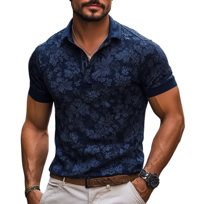 Men's Fashion Floral Print Lapel Short Sleeve Polo Shirt MTA1595E0Z sold by Manly