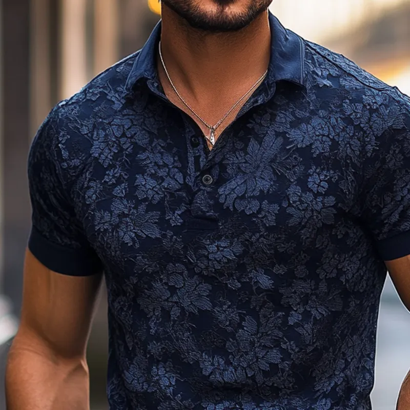 Men's Fashion Floral Print Lapel Short Sleeve Polo Shirt MTA1595E0Z sold by Manly product image thumbnail 4