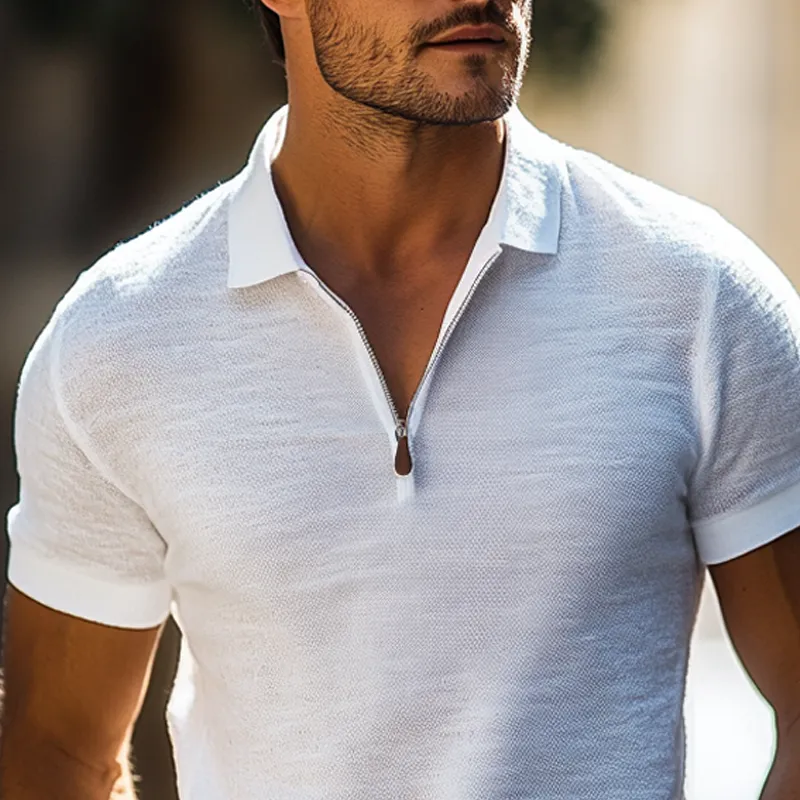 Men's Fashion Solid Zipper Lapel Short Sleeve Polo Shirt MTA1560E9Z sold by Manly product image thumbnail 3