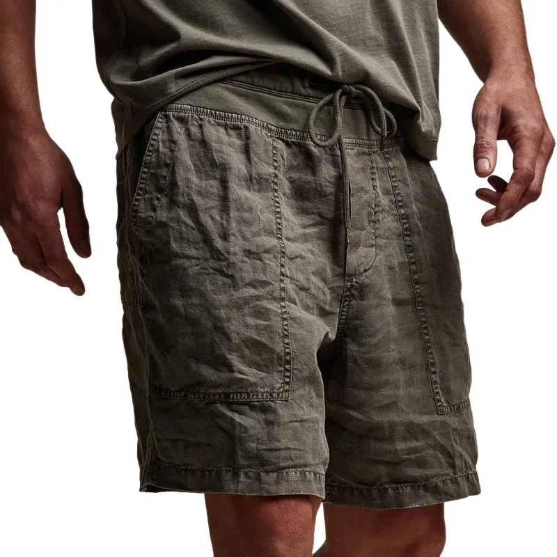 Men's Fashion Cozy Cotton And Linen Elastic Waist Casual Shorts MTA1305E5Z sold by Manly
