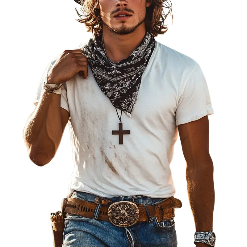 Men's Solid Color Casual V-Neck Cotton Short-Sleeve T-Shirt MTA1324E4X sold by Manly