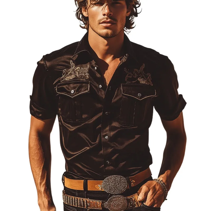 Men's Solid Color Embroidered Short Sleeve Shirt MTA1595E2X sold by Manly