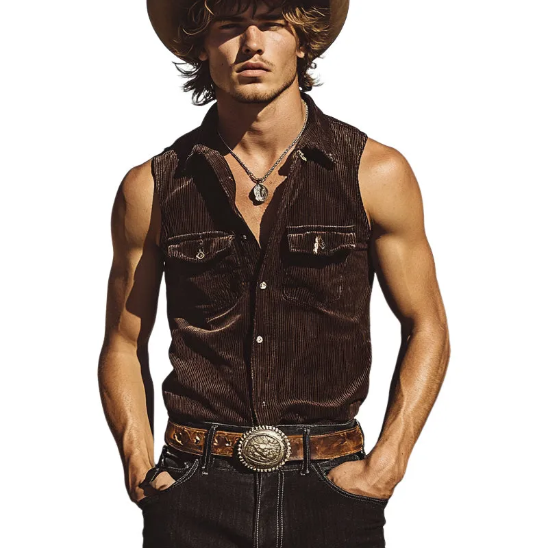 Men's Solid Color Corduroy Lapel Vest MTA1509E7X sold by Manly