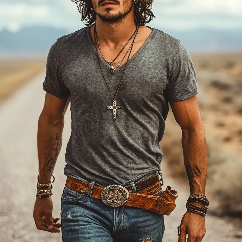 Men's Cotton Blend Short Sleeve V-Neck T-Shirt MTA1315E3X sold by Manly product image thumbnail 2