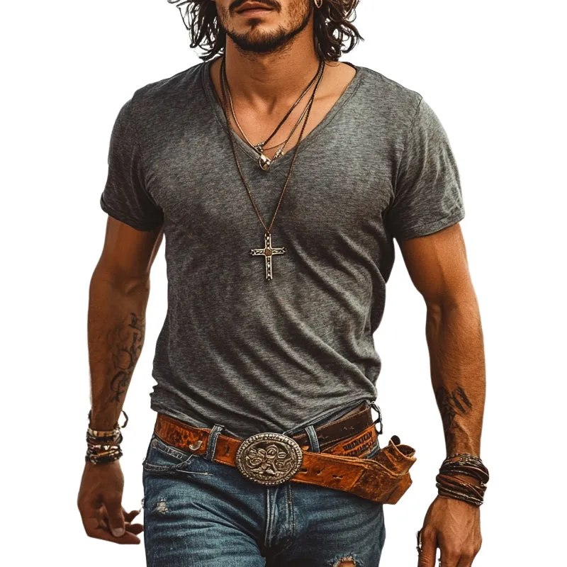 Men's Cotton Blend Short Sleeve V-Neck T-Shirt MTA1315E3X sold by Manly