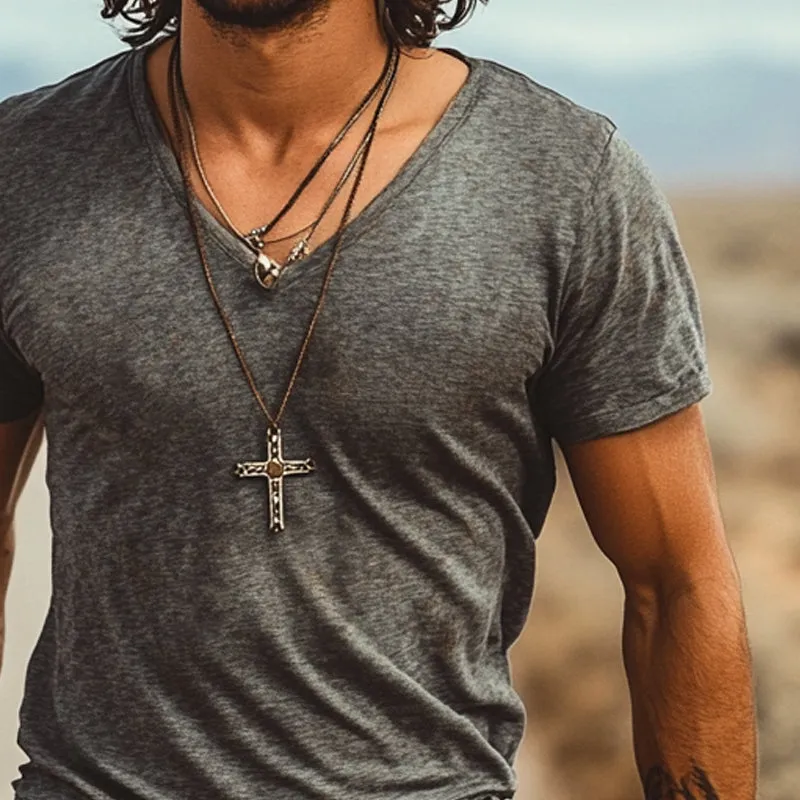 Men's Cotton Blend Short Sleeve V-Neck T-Shirt MTA1315E3X sold by Manly product image thumbnail 3