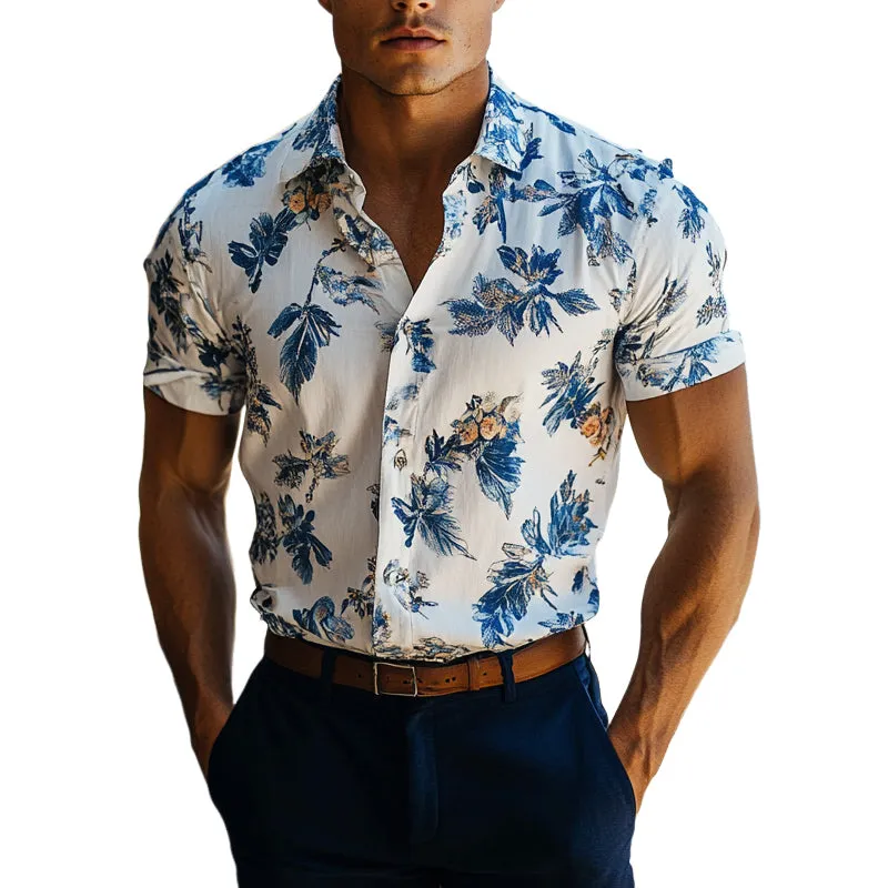 Men's Casual Printed Short Sleeve Lapel Shirt MTA1519E7X sold by Manly