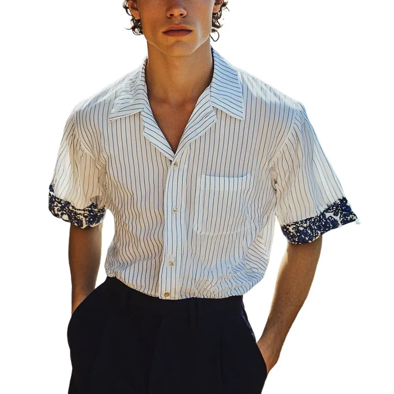 Men's Striped Printed Lace Cuff Short Sleeve Shirt MTA1548E0X sold by Manly