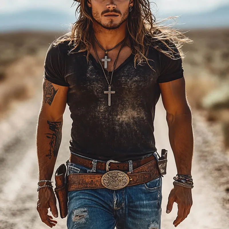 Men's Vintage Distressed Printed Short Sleeve T-Shirt MTA1360E3X sold by Manly product image thumbnail 2