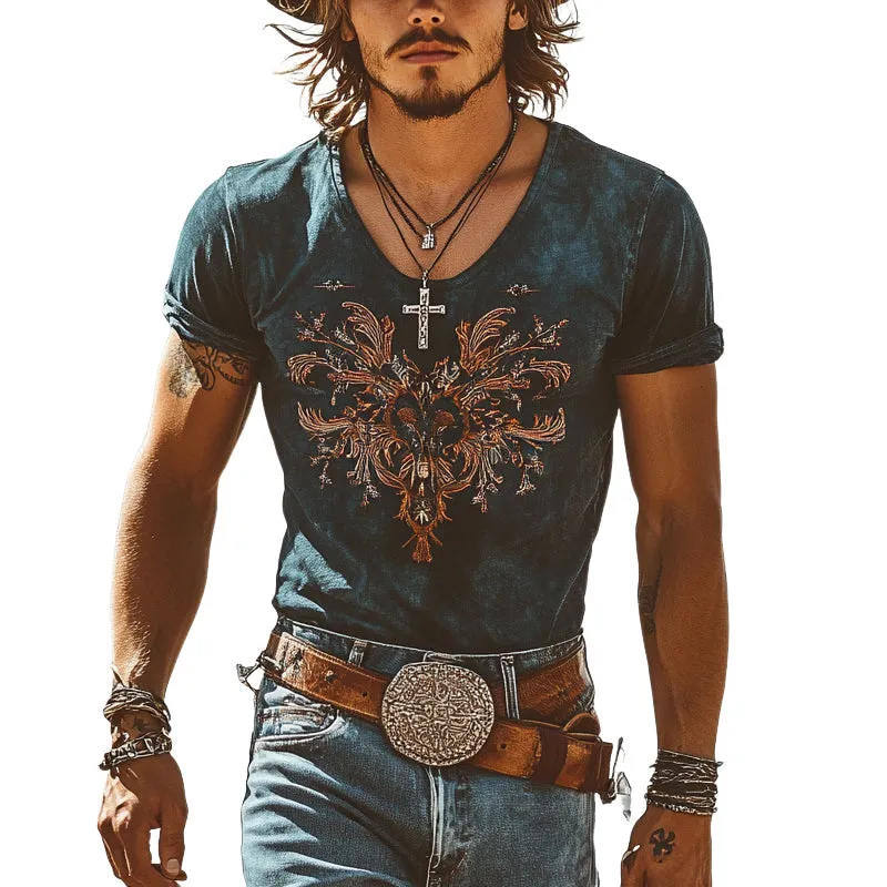 Men's Retro Western Cowboy Embroidered Short Sleeve T-Shirt MTA1321E7X sold by Manly
