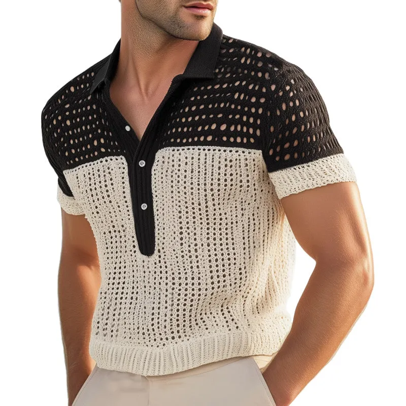 Men's Summer Breathable Mesh Colorblock Knitted Short Sleeve T-Shirt MTA1452E0U sold by Manly