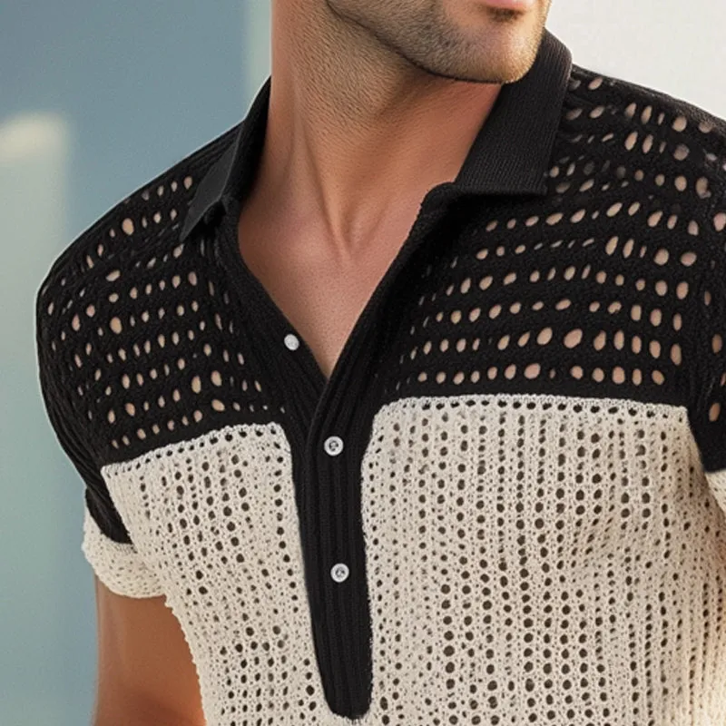 Men's Summer Breathable Mesh Colorblock Knitted Short Sleeve T-Shirt MTA1452E0U sold by Manly product image thumbnail 3