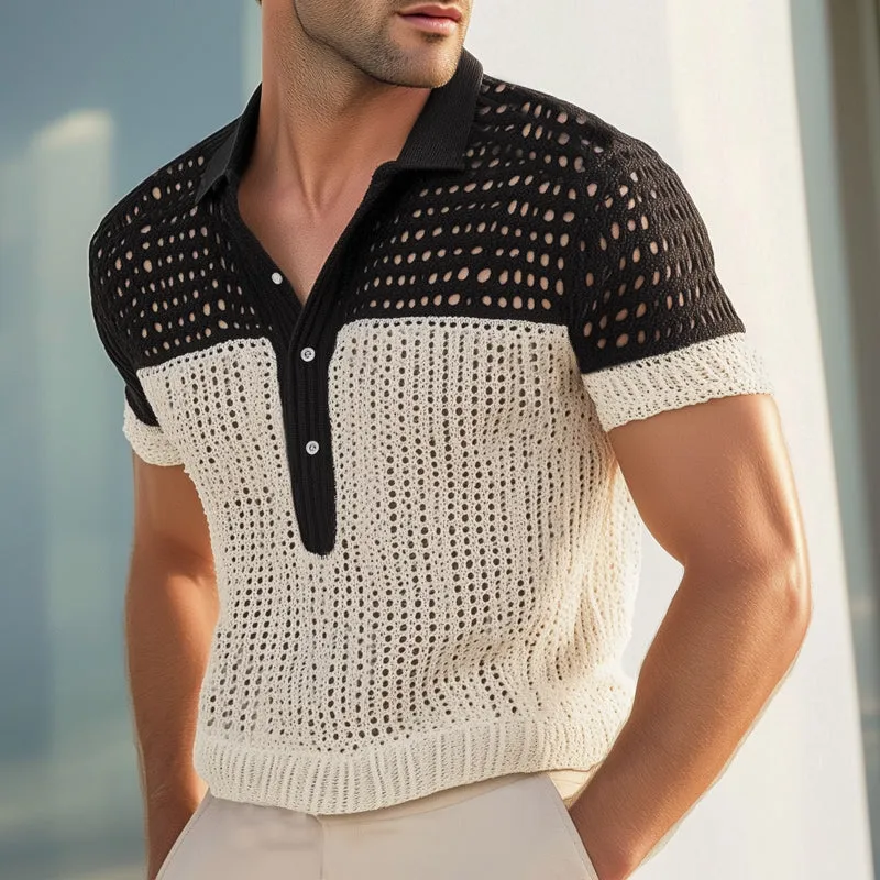 Men's Summer Breathable Mesh Colorblock Knitted Short Sleeve T-Shirt MTA1452E0U sold by Manly product image thumbnail 2