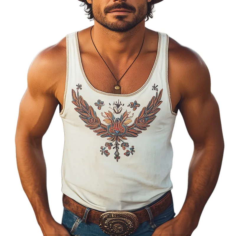 Men's Summer Western Cowboy Style Retro Printed Tank Top MTA1539E9U sold by Manly
