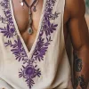 Men's Summer Deep V Neck Embroidered Cotton And Linen Tank Top MTA1552E9U sold by Manly