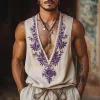 Men's Summer Deep V Neck Embroidered Cotton And Linen Tank Top MTA1552E9U sold by Manly