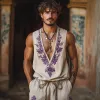 Men's Summer Deep V Neck Embroidered Cotton And Linen Tank Top MTA1552E9U sold by Manly