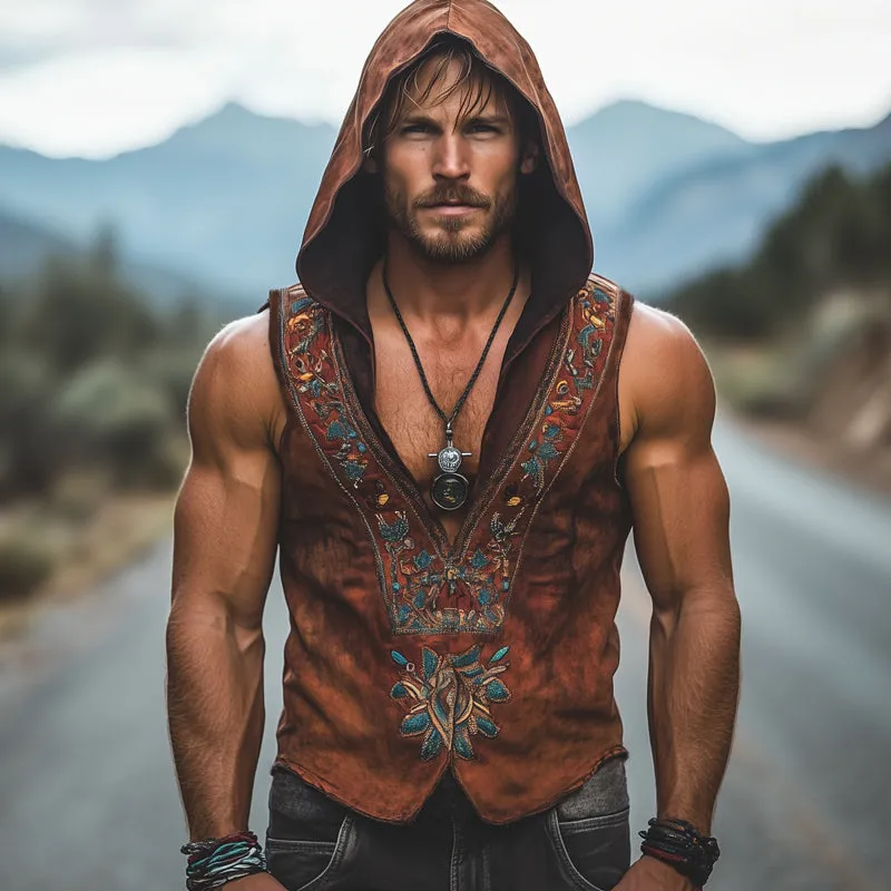 Men's Summer Western Cowboy Style V-Neck Embroidered Hooded Tank Top MTA1592E7U sold by Manly product image thumbnail 2