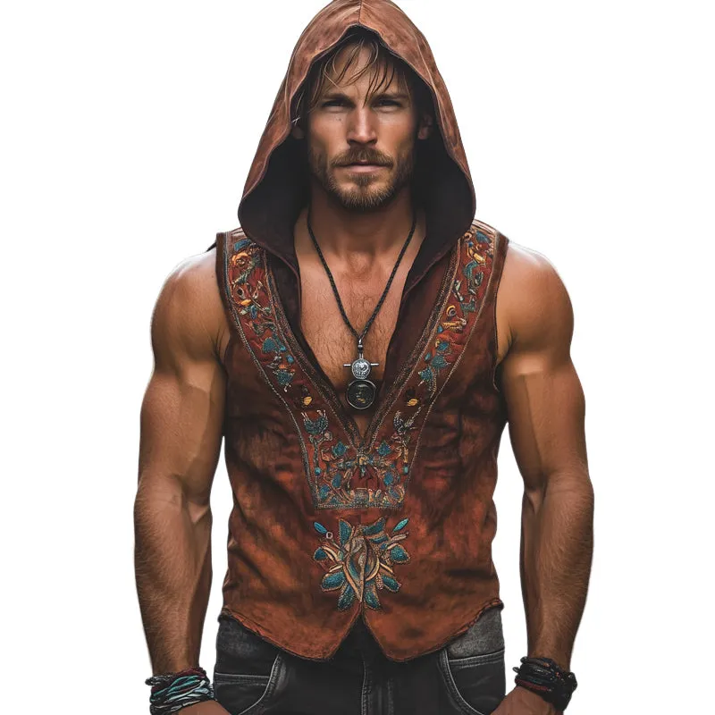 Men's Summer Western Cowboy Style V-Neck Embroidered Hooded Tank Top MTA1592E7U sold by Manly